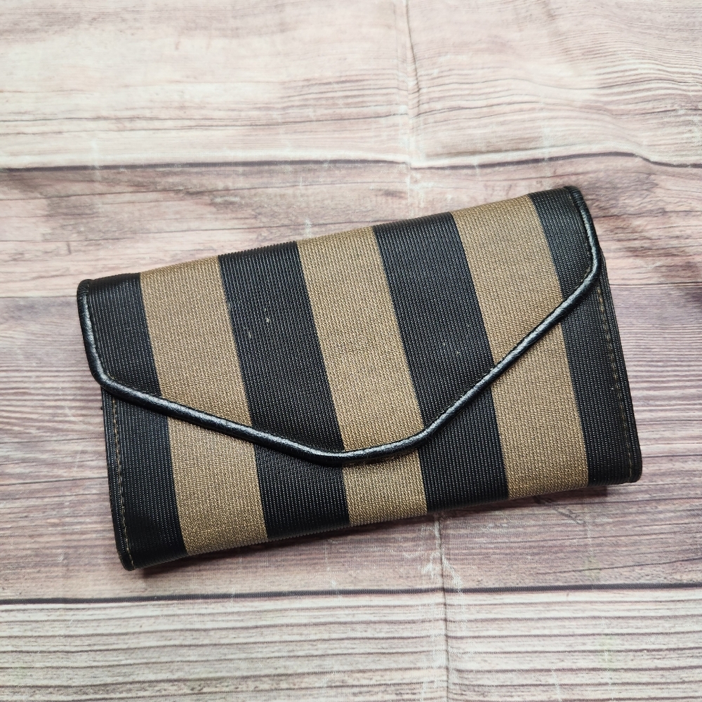 5/$15 Vintage Striped Black Brown Clutch Wallet